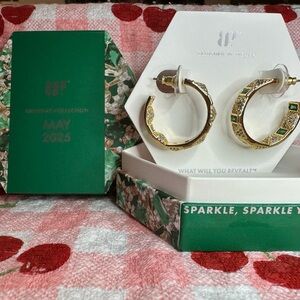BP Gold and Green Textured Hoop Earrings